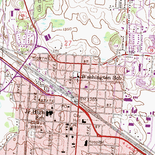 Topographic Map of Washington School, MN