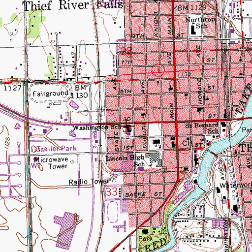 Topographic Map of Washington School, MN
