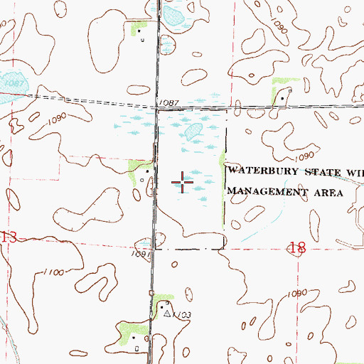 Topographic Map of Waterbury State Wildlife Management Area, MN