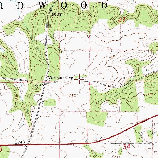 Topographic Map of Watson Cemetery, MN