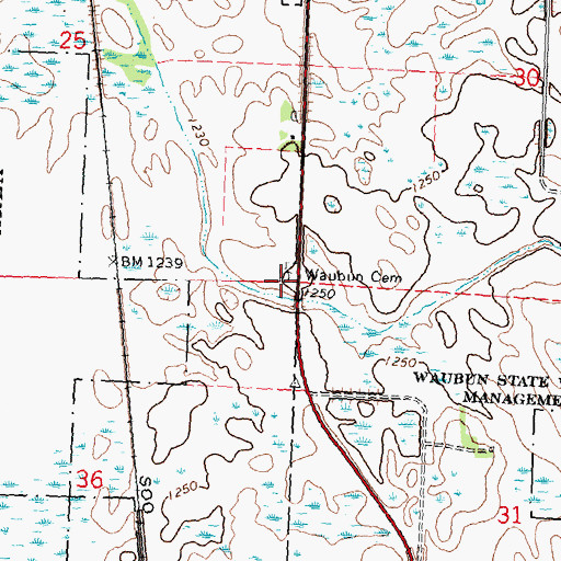 Topographic Map of Waubun Cemetery, MN
