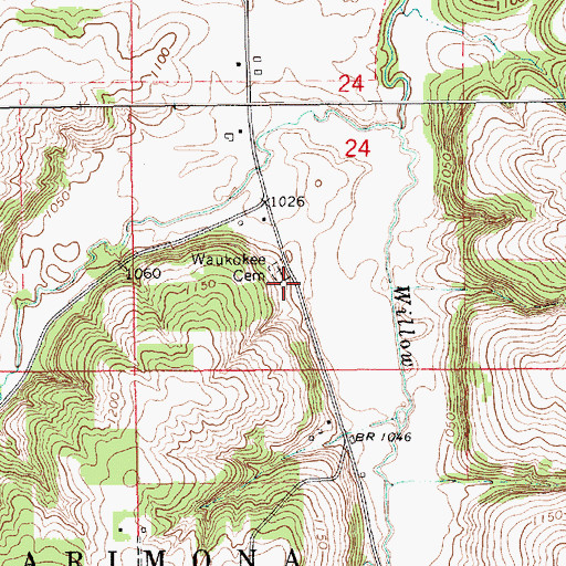 Topographic Map of Waukokee Cemetery, MN