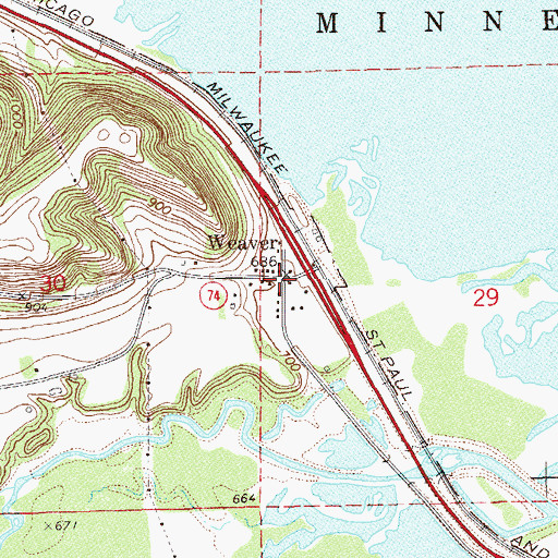 Topographic Map of Weaver, MN