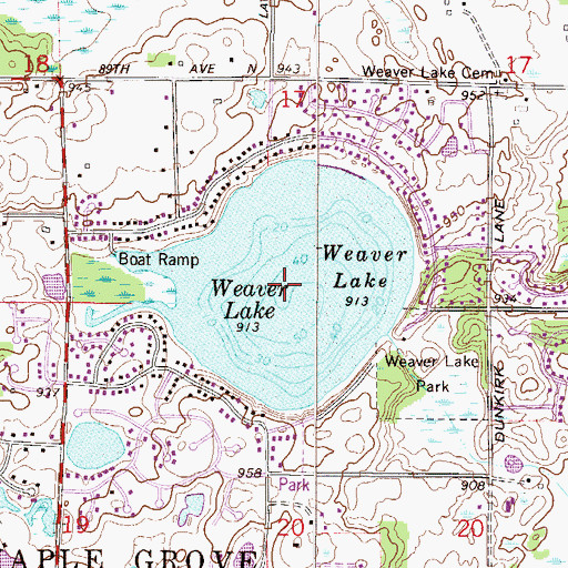 Topographic Map of Weaver Lake, MN