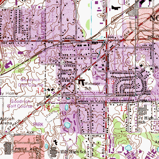 Topographic Map of Webster School, MN