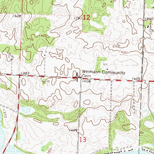 Topographic Map of Weimann Community Cemetery, MN