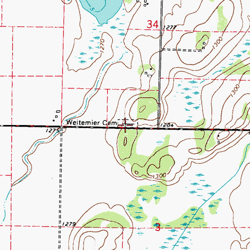 Topographic Map of Weitemier Cemetery, MN