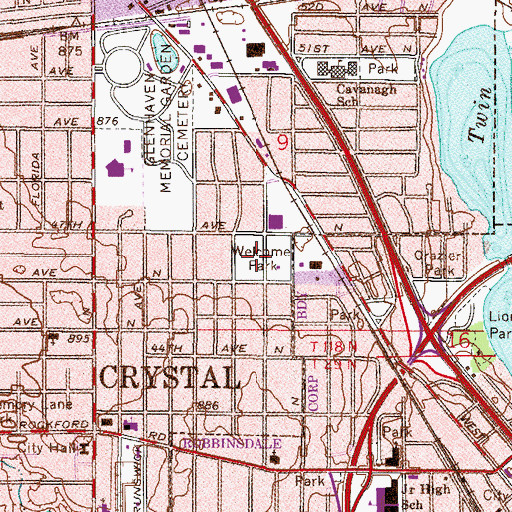 Topographic Map of Welcome Park, MN