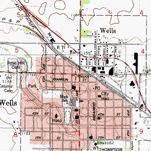 Topographic Map of Wells, MN