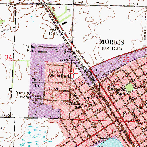 Topographic Map of Wells Park, MN