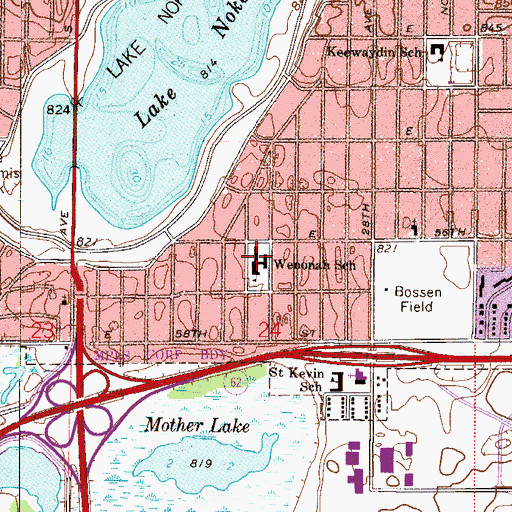 Topographic Map of Wenonah School, MN