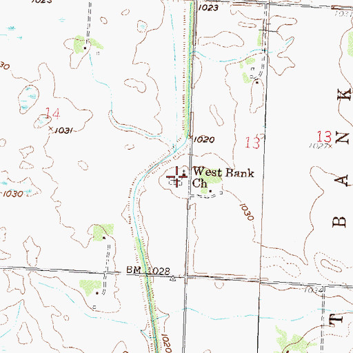 Topographic Map of West Bank Church, MN