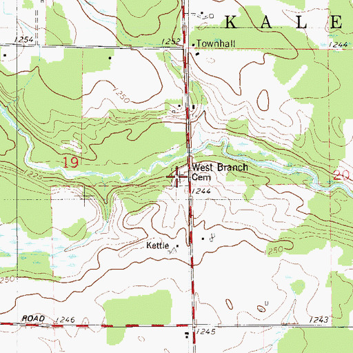 Topographic Map of West Branch Cemetery, MN
