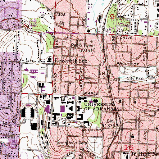 Topographic Map of Newman Catholic Student Center, AR