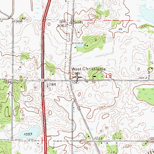 Topographic Map of West Christiania Cemetery, MN