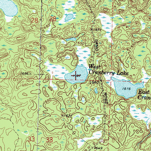Topographic Map of West Cranberry Lake, MN