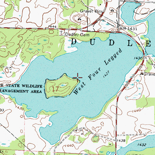Topographic Map of West Four Legged Lake, MN