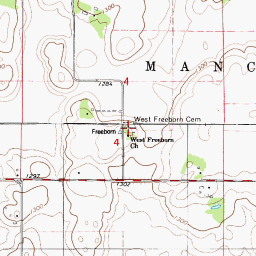 Topographic Map of West Freeborn Cemetery, MN