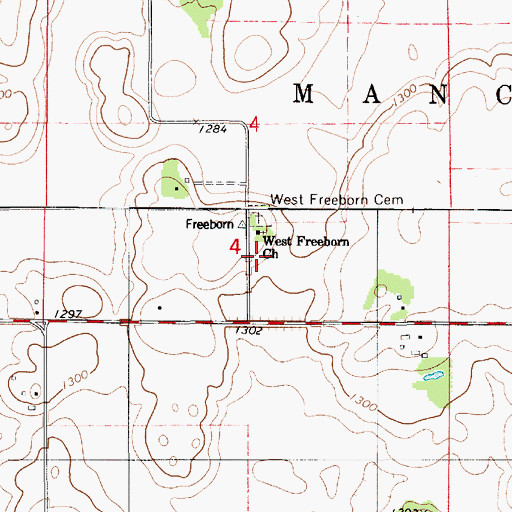 Topographic Map of West Freeborn Church, MN