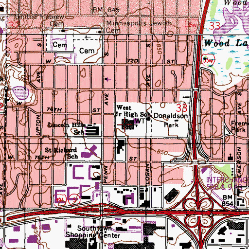 Topographic Map of West Junior High School, MN