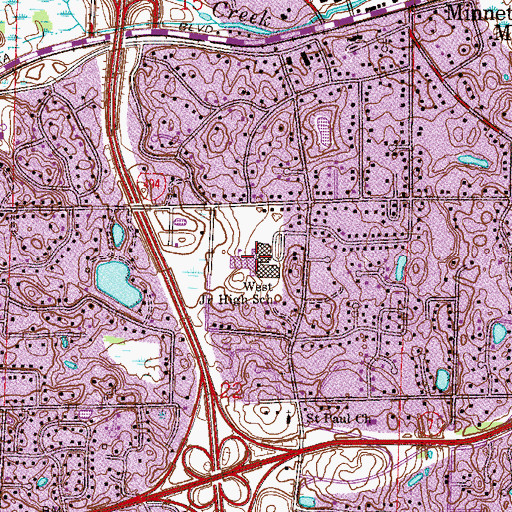 Topographic Map of Hopkins West Junior High School, MN