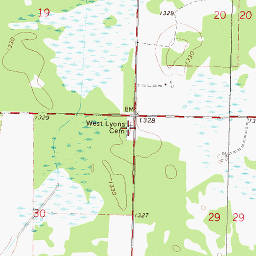 Topographic Map of West Lyons Cemetery, MN