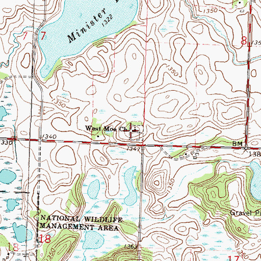 Topographic Map of West Moe Church, MN