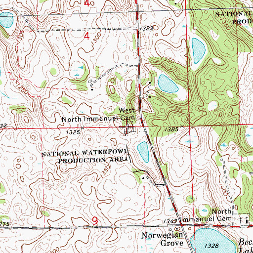 Topographic Map of West North Immanuel Cemetery, MN