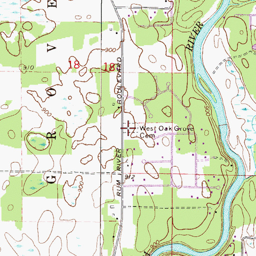 Topographic Map of West Oak Grove Cemetery, MN
