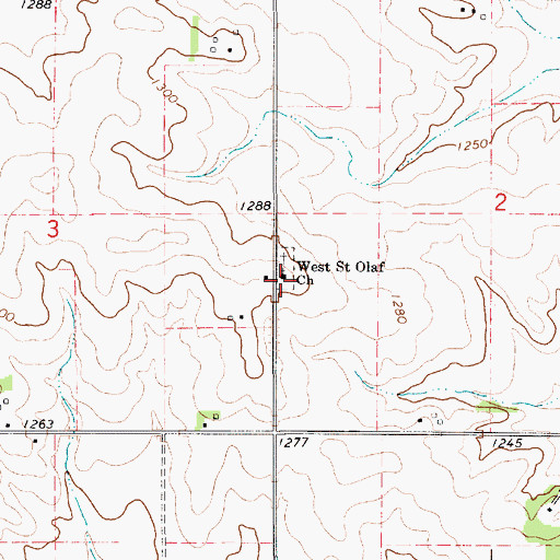 Topographic Map of West Saint Olaf Church, MN