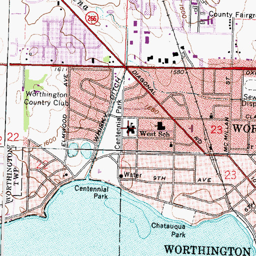 Topographic Map of West School, MN