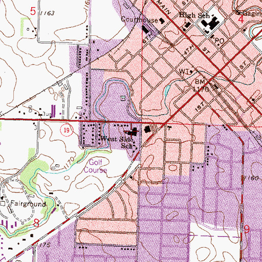 Topographic Map of West Side School, MN