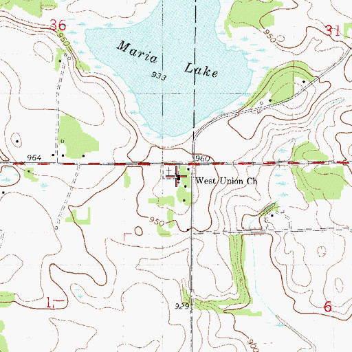 Topographic Map of West Union Church, MN