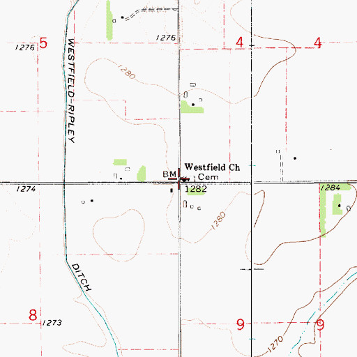 Topographic Map of Westfield Church, MN