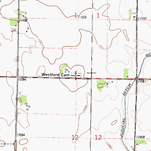 Topographic Map of Westford Cemetery, MN