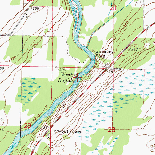 Topographic Map of Westra Rapids, MN