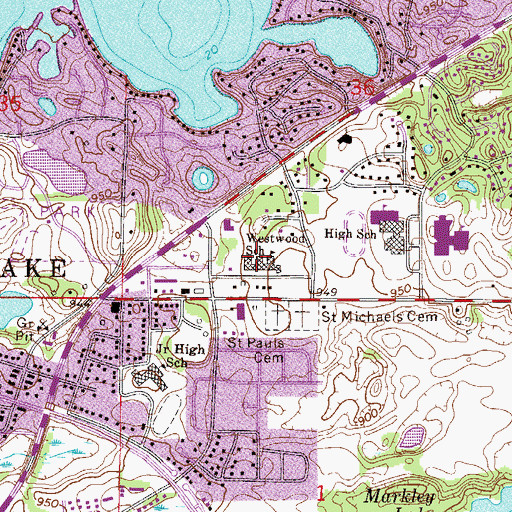 Topographic Map of Westwood School, MN