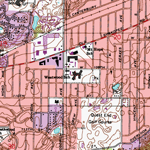 Topographic Map of Westwood Elementary School, MN