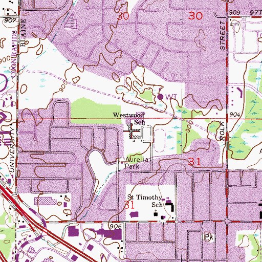 Topographic Map of Westwood Intermediate School, MN