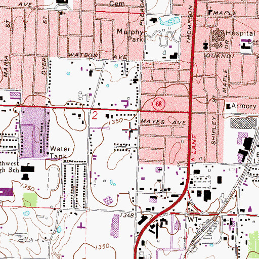 Topographic Map of Pleasant Street Church of Christ, AR
