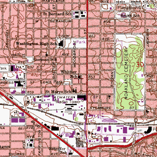 Topographic Map of Whittier School, MN