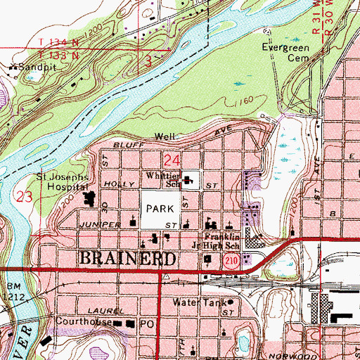 Topographic Map of Whittier School, MN