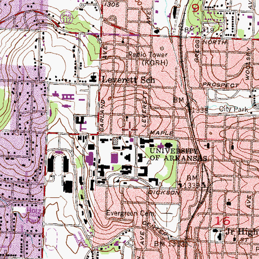 Topographic Map of Presbyterian-Christian Center, AR