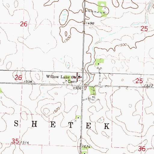 Topographic Map of Willow Lake Church, MN