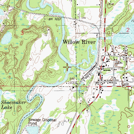 Topographic Map of Willow River, MN