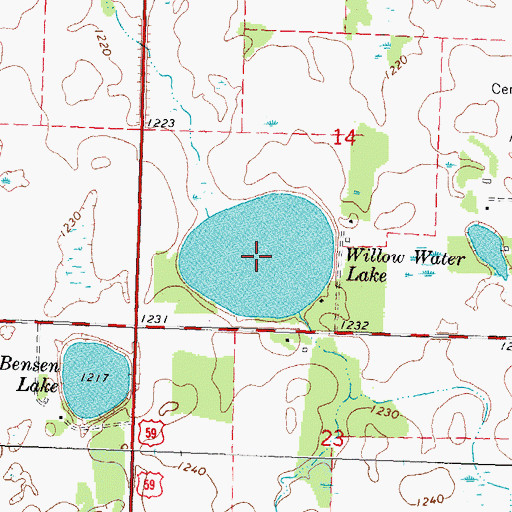 Topographic Map of Willow Water Lake, MN