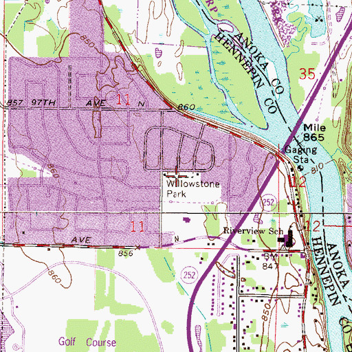 Topographic Map of Willowstone Park, MN