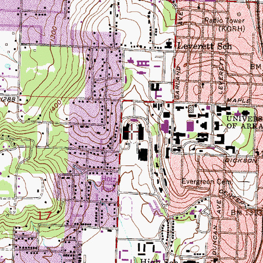 Topographic Map of Razorback Stadium, AR