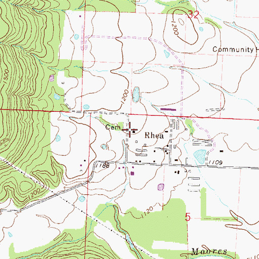 Topographic Map of Rhea United Methodist Church, AR