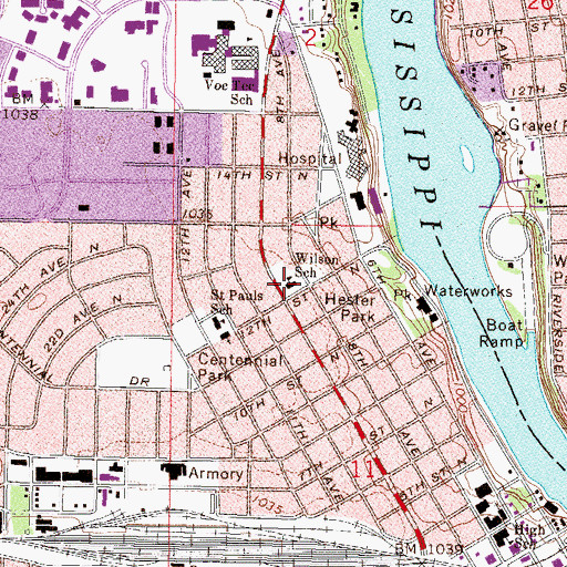 Topographic Map of Wilson School, MN